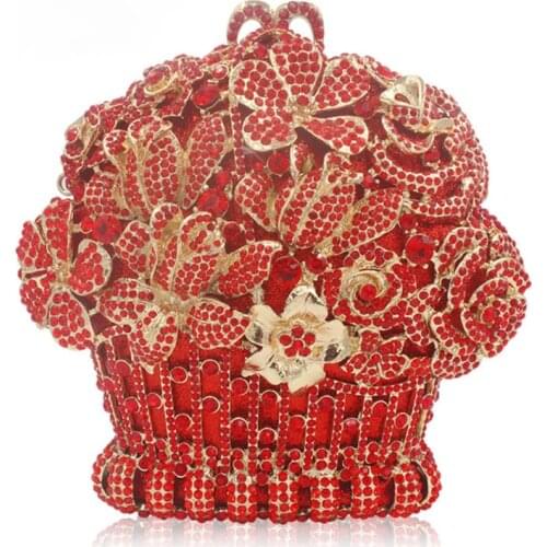 New Luxury Blue Flower Basket Shape Diamond Lady Clutch Purses And Handbags For Women Hollow Out Evening Party Dinner Bag