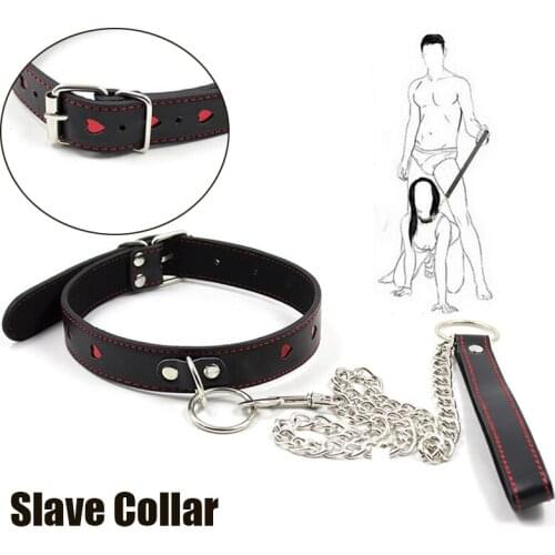BDSM Bondage Leather Neck Collar With Leash Chain Sex Neck Harness Slave Choking Necklace Puppy Play Dog Cosplay Adult Sex Toys