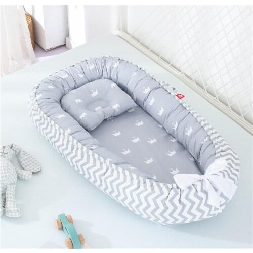 New 85*50cm Baby Nest Bed with Pillow Portable Crib Travel Bed Infant Toddler Cotton Cradle for Newborn Baby Bed Bassinet Bumper