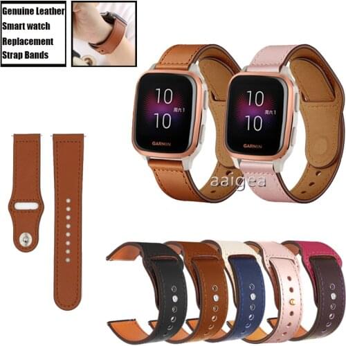 20mm 22mm Genuine Leather Band Strap for Garmin Venu Sq for Garmin Vivoactive 3 Music Replacement band strap