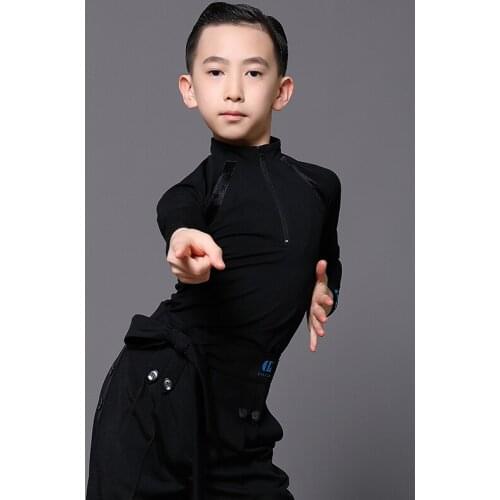 Boys Latin Dance Competition Clothes Long Sleeve Practice Tops Rumba Tango Samba Salsa Cha Cha Dance Performance Shirt DWY4855