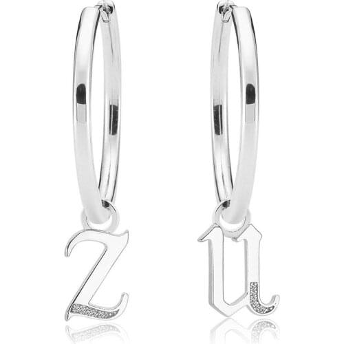 Valori Jewels Shining Letters, Zirconia White Gemstone, Rose Gold Plated, Sterling Silver Large Plain Hoop Charm Earrings