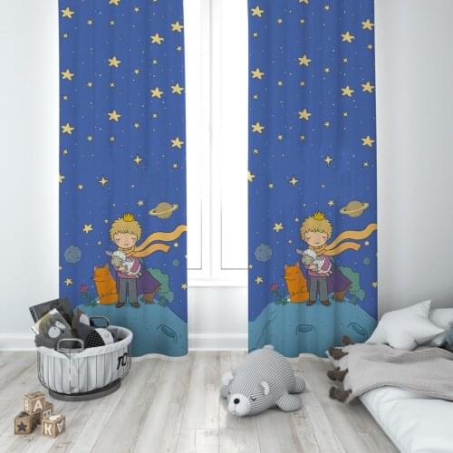 Curtains Children 3D Printed Decorative Items Home Childrens Room Dark Blue Boy Fox Sheep Model 255