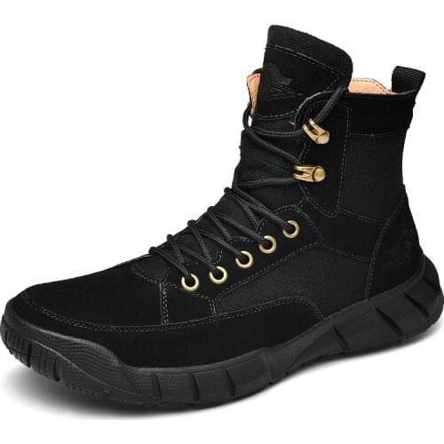 Stylish Men Women Comfortable Leather Sneakers Waterproof Hiking Shoes Man Hiking Boots Anti-skid Outdoor Motorcycle Ankle Boots