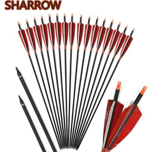 12Pcs 30'' SP500 Carbon Arrows 5'' Turkey Feather Fletching ID6.2mm Archery Carbon Arrow Outdoor Sports Shooting Accessories
