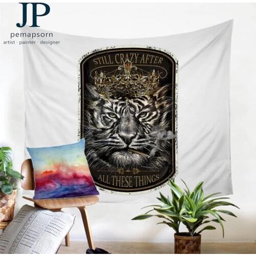 Tiger King by Jp.pemapsorn Tapestry 3D Print Luxury Wall Hanging Animal Decorative Wall Carpet Golden Crown Bedspreads Tapiz