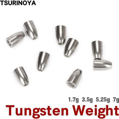 TSURINOYA Tungsten Bullet Sinker 1.7g 3.5g 5.25g 7g Texas Rig Fishing Soft Bait Worm Drop Sinkers Counterweight Accessories