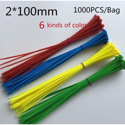High Quality 1000Pcs/Bag 2X100MM Self-Locking Colorful Factory Standard Self-locking Plastic Nylon Cable Ties,Wire Zip Tie