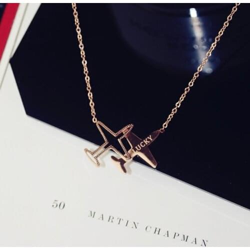 YUN RUO Rose Gold Silver Color Woman Jewelry Fashion Lucky Airplane Pendant Necklace 316 L Stainless Steel High Polish Wholesale