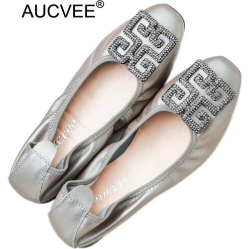 Luxury Brands Rhinestone Womens Shoes Comfort Square Toe Genuine Leather Womens Flats Shallow Casual Shoes Ballet Flat Size 43