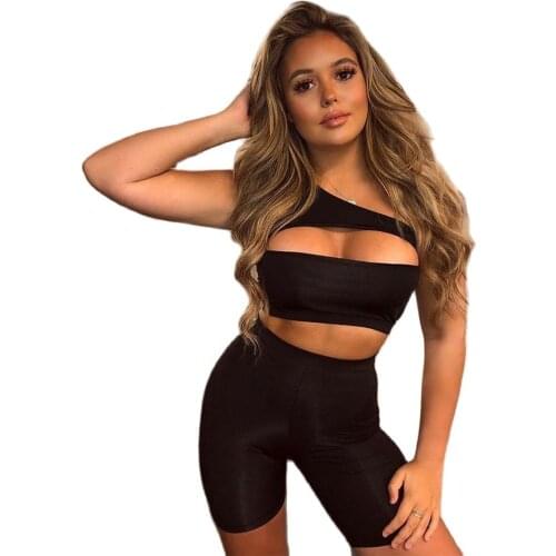 Classic Women Neon Color Sexy Two Pieces Set Off Shoulder Hollow Out Crop Top Elastic High Waist Shorts Outfit Tracksuit Summer