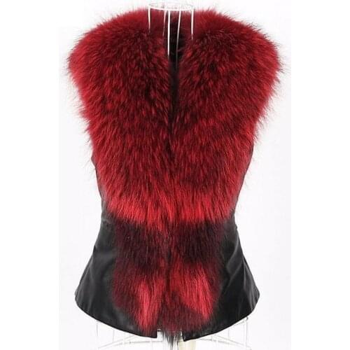 2021 New Autumn Winter Imitation Fur Vest Womens Short Imitation Fox Hair PU Leather Vest Casual Girl Lady Red Waistcoat