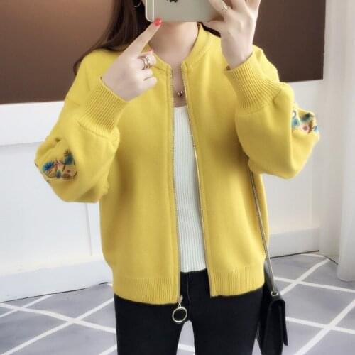 Winter Cardigan Women Coat Sweater Loose Oversize Women Long Sleeve Embroidery Cardigans Top Knitted Coat Jacket Women Sweater