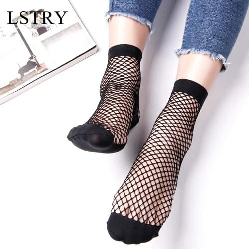 1Pair Fashion Socks Women Sexy Lace Fishnet Net Plain Top-Ankle Short Sock Stylish Ladies Fishnet Socks Spring Hollow Mesh Socks