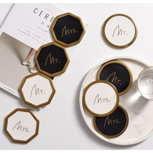 1 PC Table Placemat Coffee Cup Pad Coasters Ceramic Cork Coaster Mat Modern Simple Golden Drop Art Desk Decoration