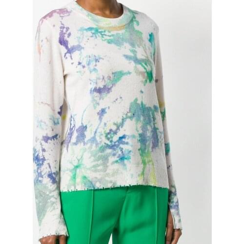 100% Cashmere 2021 Fall Winter Womens Round Neck Cuff Split Printing Pullover Cardigan