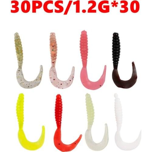 30PCS Soft Worm Lure Lure Set Head Jig Hooks Fishing Baits Set Soft Plastic Long Tail Fly Maggot Bait For Crank Hook Fly Fishing