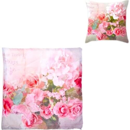 YYSD 45x45CM Mediterranean Nordic Style Peach Velvet Home Decorative Cushion Cover Colored Rose Flower 3D Digital Printing Throw