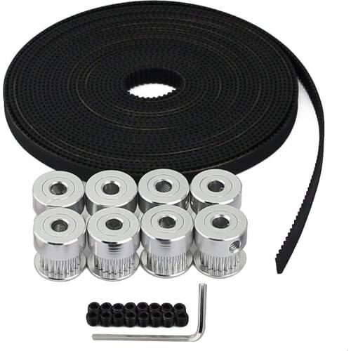 8Pcs 5mm 20 Teeth Aluminum Timing Pulley Wheel+5 Meters Rubber GT2 2mm Pitch 6mm Wide Timing Belt for 3D printer CNC