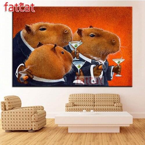 FATCAT 5D DIY Diamond Painting Guinea Pig Cigar Animals Diamond Embroidery Cross Stitch kit Mosaic Needlework Decor AE1140
