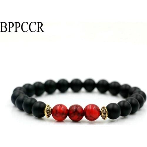 BPPCCR Lapis Lazuli Red Marble Stone Couples Love Charm Bracelet Chakra Healing Balance Men Women Pulseras Reiki Masculino