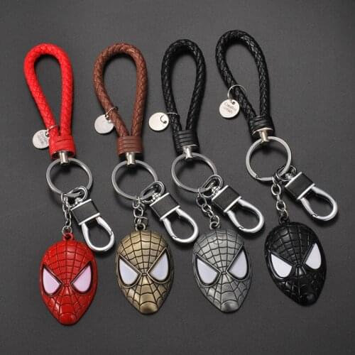 The Avengers Spider Man Keychains Alloy Superhero Spiderman Masks Figurines Key Ring Rope Pendent Kids Gift