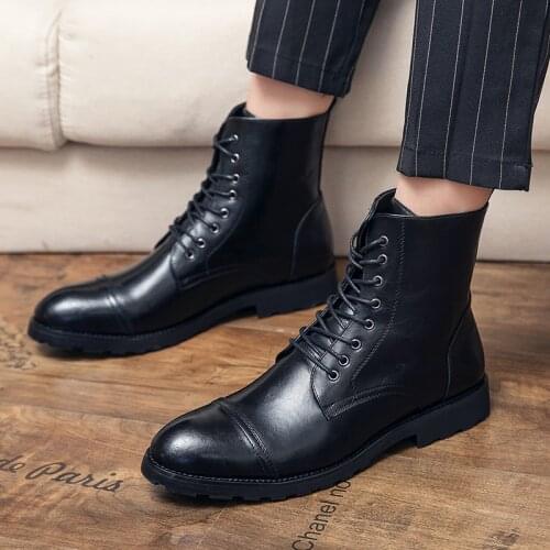 Brand Mens Boots Casual Patent Leather Business Oxfords Men Formal Dress Shoes Lace-UP Office Wedding Shoes Man Plus Size 38-48