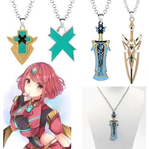 Xenoblade Chronicles Necklace MONADO Pyra Mythra Red Metal Sword Weapon Bead Chains Choker Necklaces Cosplay Jewelry Men Women