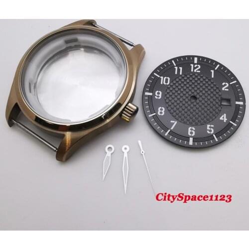 Corgeut 40mm case bronze plated watch case black dial hands fit NH35A NH36 Automatic movement watch parts waterproof