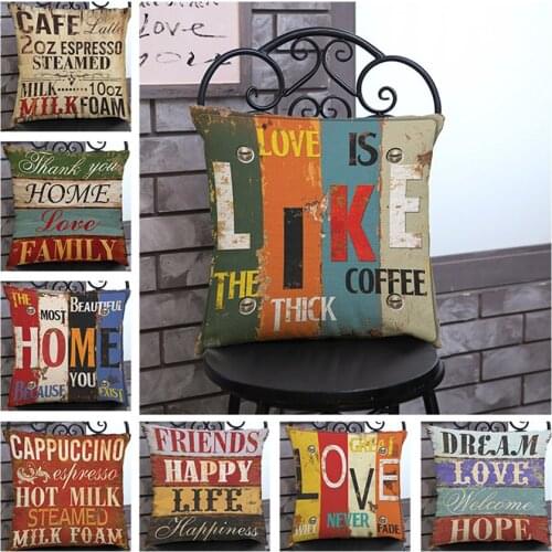 Retro Coffee Shop Bar Decoration Pillow Cover Vintage Letter Print Sofa Throw Pillow Case Nostalgic Metal Style Cushion Covers