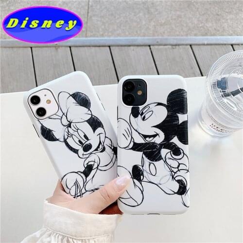 Disney black and white Mickey Minnie hand-painted four-corner anti-drop lens all-inclusive mobile phone soft case foriPhone12,11