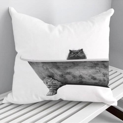 Black Scrubby Cat Bathing Throw Pillows Cushion Cover On Sofa Home Decor 45*45cm 40*40cm Gift Pillowcase Cojines Dropshipping