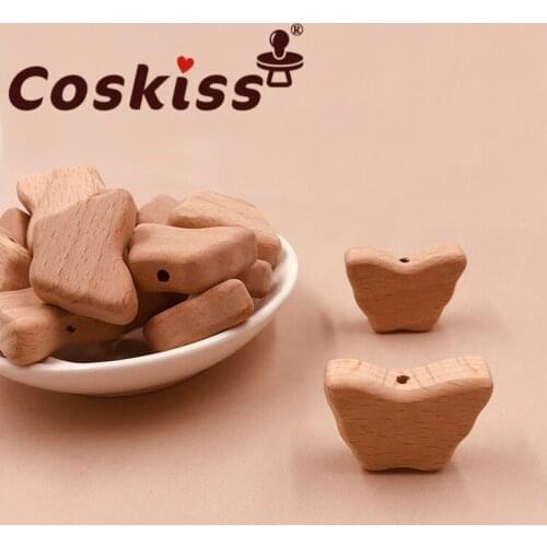 Coskiss 10pcs Food Grade Wood Bead Beech Wooden Clouds Animal Beads DIY Teething Nursing Mom Necklace jewelry Making Teethers