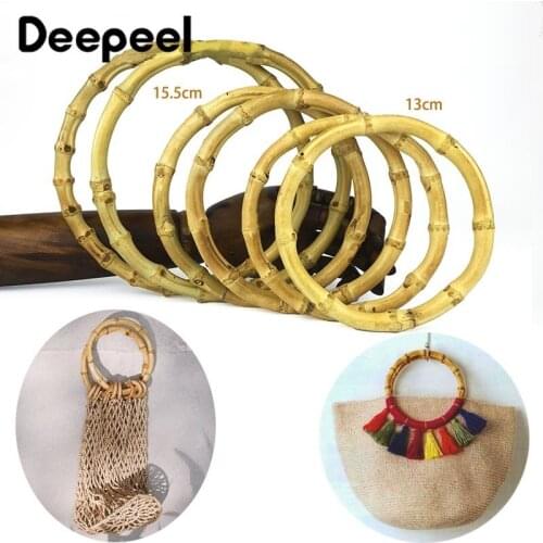Deepeel 1pair=2pcs OD13/15/18cm Bamboo Rings Handles DIY Handmade Craft Round Handle Bags Accessories Wooden Bag Closure AP045