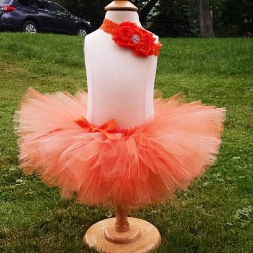 Girls Orange Tutu Skirts Kids Ballet Tulle Pettiskirts Dance Underskirts with Flower Hairbow Children Party Costume Tutus Skirts
