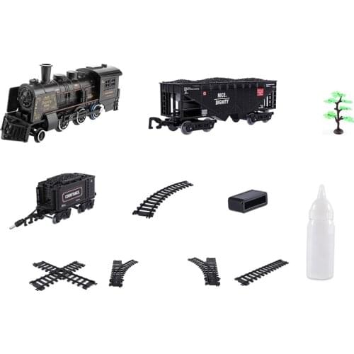 Home Train Set Electric Metal Alloy Train Toy Smokes Lights Sound Steam Locomotive Engine Cargo Cars Tracks
