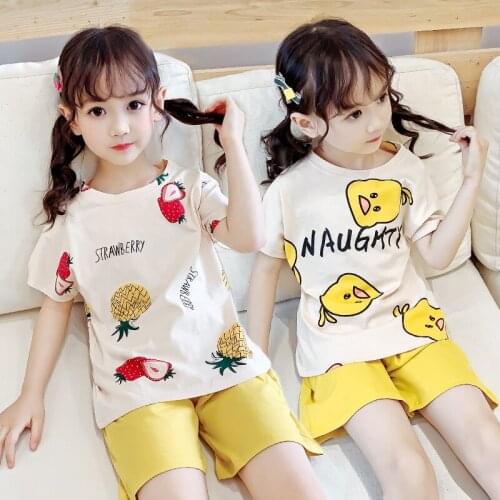 Girls Home Sleepwear Baby Kids Cotton Pajamas Set Children Fruit Cartoon Short Sleeve Pyjamas Clothing Sets Casual Pijamas Set