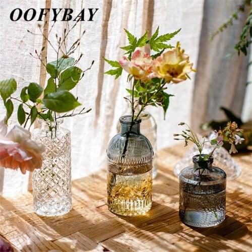 European Transparent Glass Hydroponics Plants Vase Living Room Small Retro Flower Arrangement Home Decoration Office Ornaments