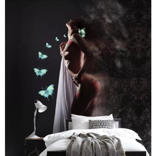European hand painted sexy beauty butterfly body art background wall painting