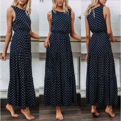 Hirigin 2021 Newest Women Fashion Sleeveless Polka Dot Long Dress Ladies Stylish Dress for Party Daily Wear