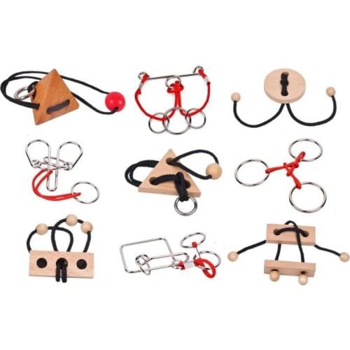 IQ Rope Metal Wooden Puzzle Logic Brain Teaser String Puzzles Game for Adults Kids