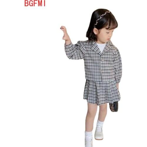 School Korean Kids Clothes Set Plaid Suit Jacket and Skirts Baby Girls Lovely Clothing Suit Casual Clothing for Girl Clothes