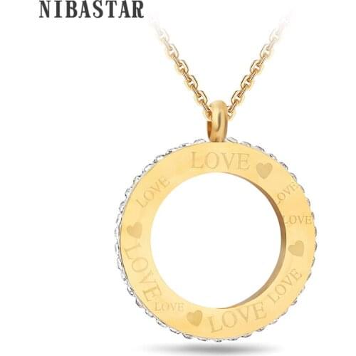 Round Stainless Steel Rhinestone Crystal Choker Necklace for Women Love Bijoux Pendant Necklaces Collier Fashion Jewelry