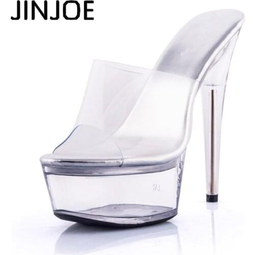 2017 summer sexy high heels Crystal shoes Transparent high-heeled slippers Fish mouth type Party transparent platform