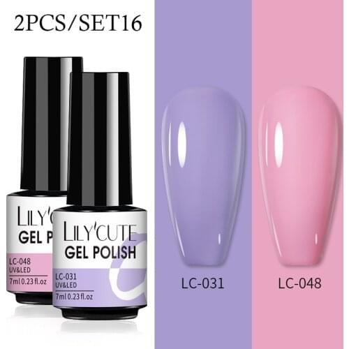 LILYCUTE 2Pcs Gel Nail Polish Set Purple Glitter Nail Gel Semi Permanent Hybrid Varnish Soak Off UV LED Gel Nails Base Top Coat