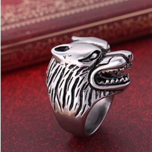MANGOSKY Tibetan Silver Wolf Head Rings For Men Rock Punk Rings Cool Biker Jewelry Classic Design Animal Rings Jewelry