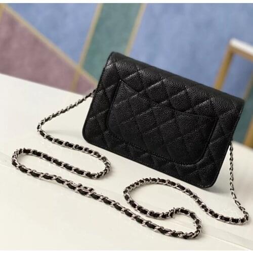 Spring Fashion Luxury Designer Brands Women Messenger Bags Genuine Leather Wallet On Chain Caviar Skin WOC Clutch