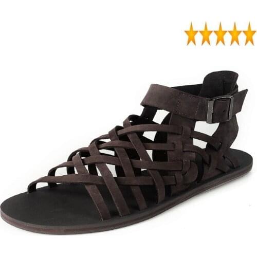 Summer 2021 New Men Buckle Strap Genuine Leather Rome Flat Fashion Black Brown Beach Sandals Male Outdoor Shoes