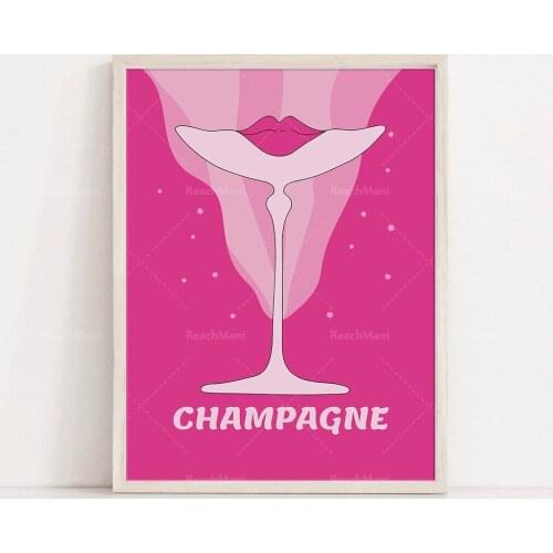 Cocktail Tendance Wall Art, Pink Wall Art, Boissons Affiche, Champagne Print, Retro Poster, Printable Bar Art, Home Bar Decor