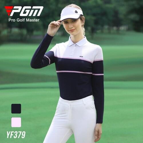 PGM Golf Apparel Autumn Women Korean Long Sleeve T-Shirt Leisure Sports Golf Sweater Button Down Collar Warm Table Tennis Shirt